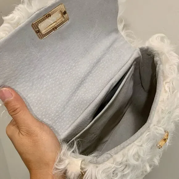 Handmade Genuine Curly Shearling Purse Includes 2 Chain Styles